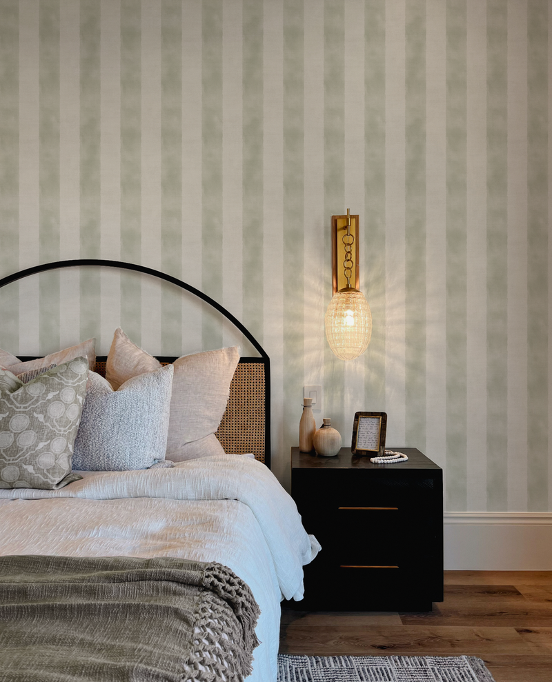 Painted Stripe In Sage Green Wallpaper from Olive et Oriel where you can shop wallpaper and artworks online