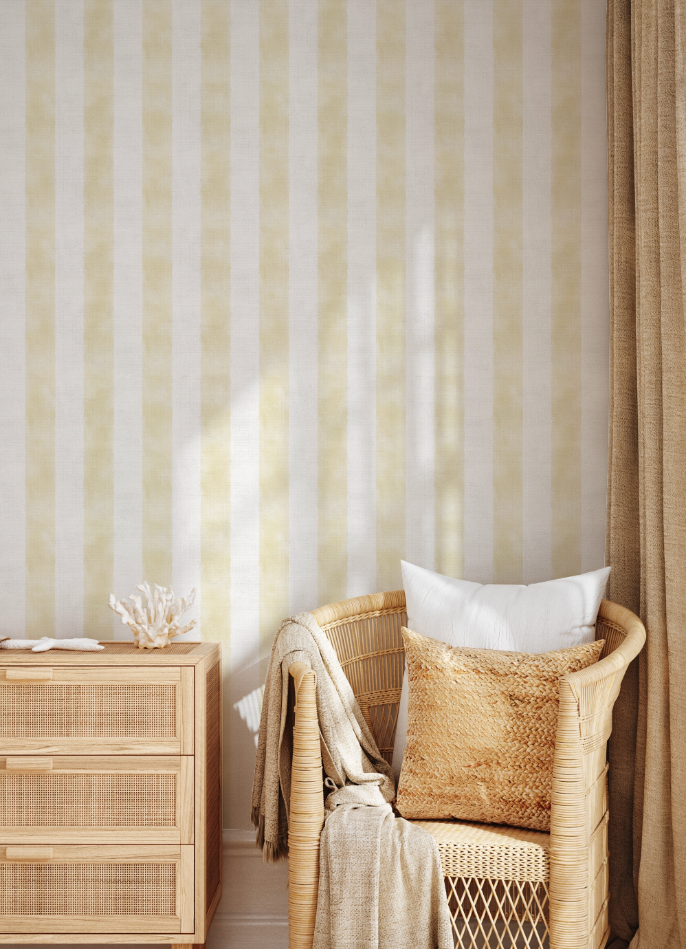 Painted Stripe In Lemon Yellow Wallpaper