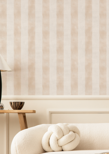 Painted Stripe In Beige Wallpaper from Olive et Oriel where you can shop wallpaper and artworks online