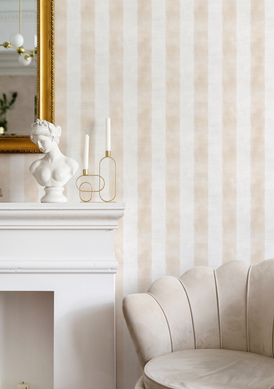 Painted Stripe In Beige Wallpaper from Olive et Oriel where you can shop wallpaper and artworks online