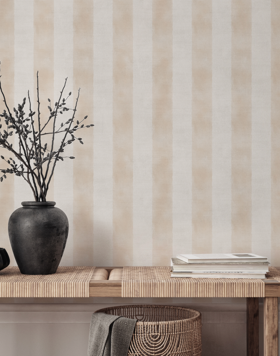 Painted Stripe In Beige Wallpaper from Olive et Oriel where you can shop wallpaper and artworks online