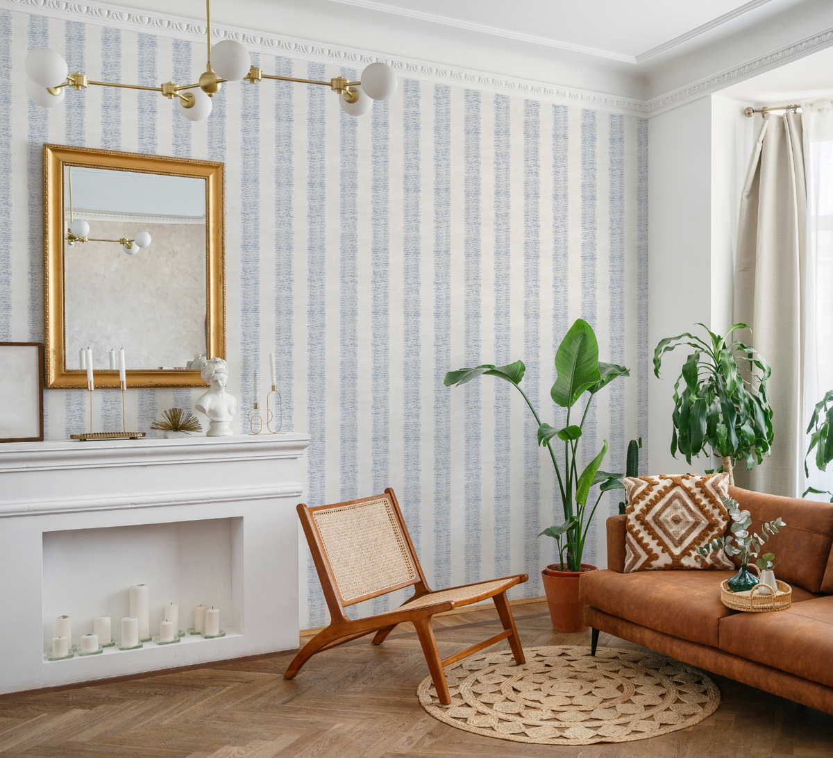 Hatching Stripe In Blue Wallpaper from Olive et Oriel where you can shop wallpaper and artworks online