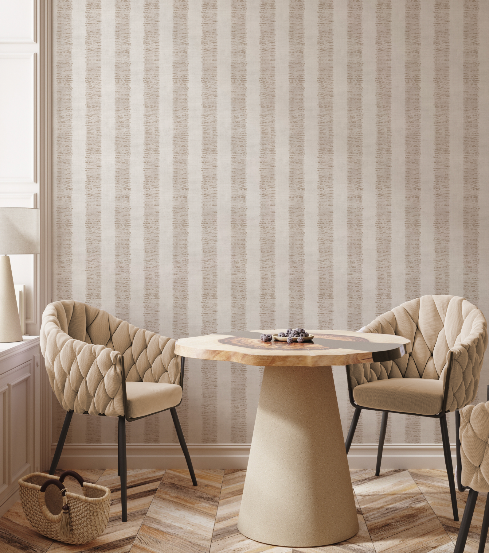 Hatching Stripe In Beige and Cream Wallpaper