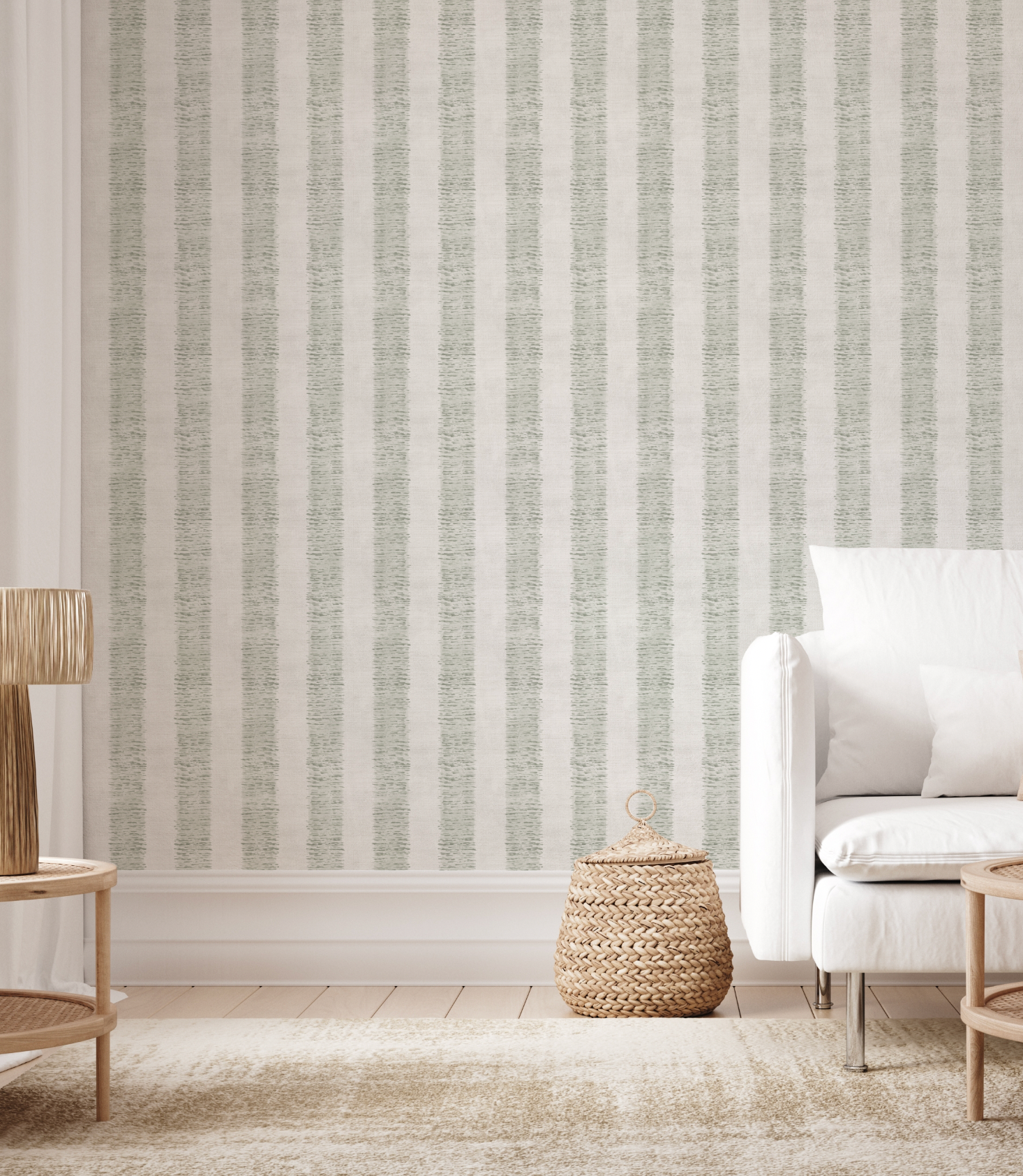 Hatching Stripe In Olive Green Wallpaper