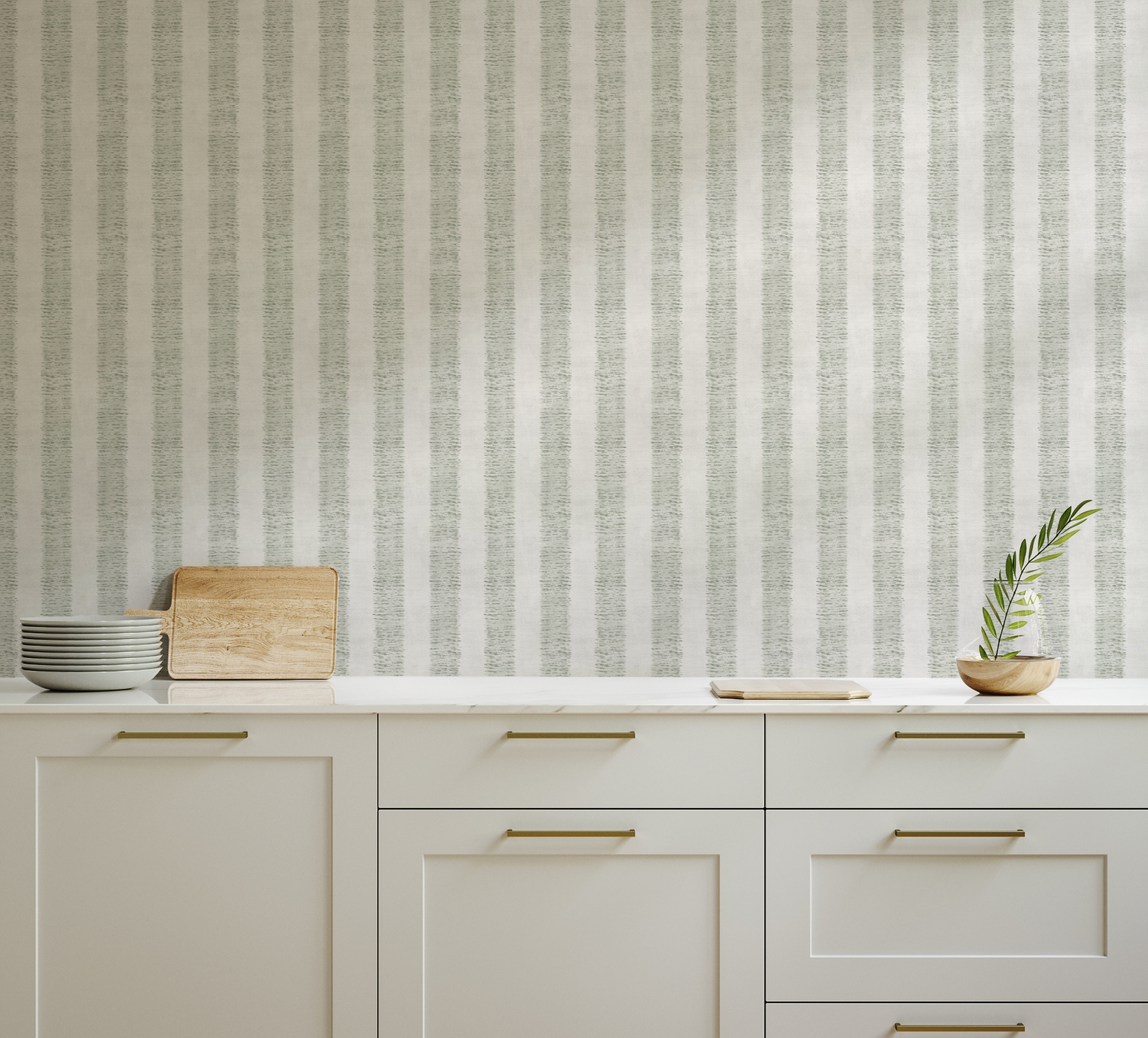 Hatching Stripe In Olive Green Wallpaper