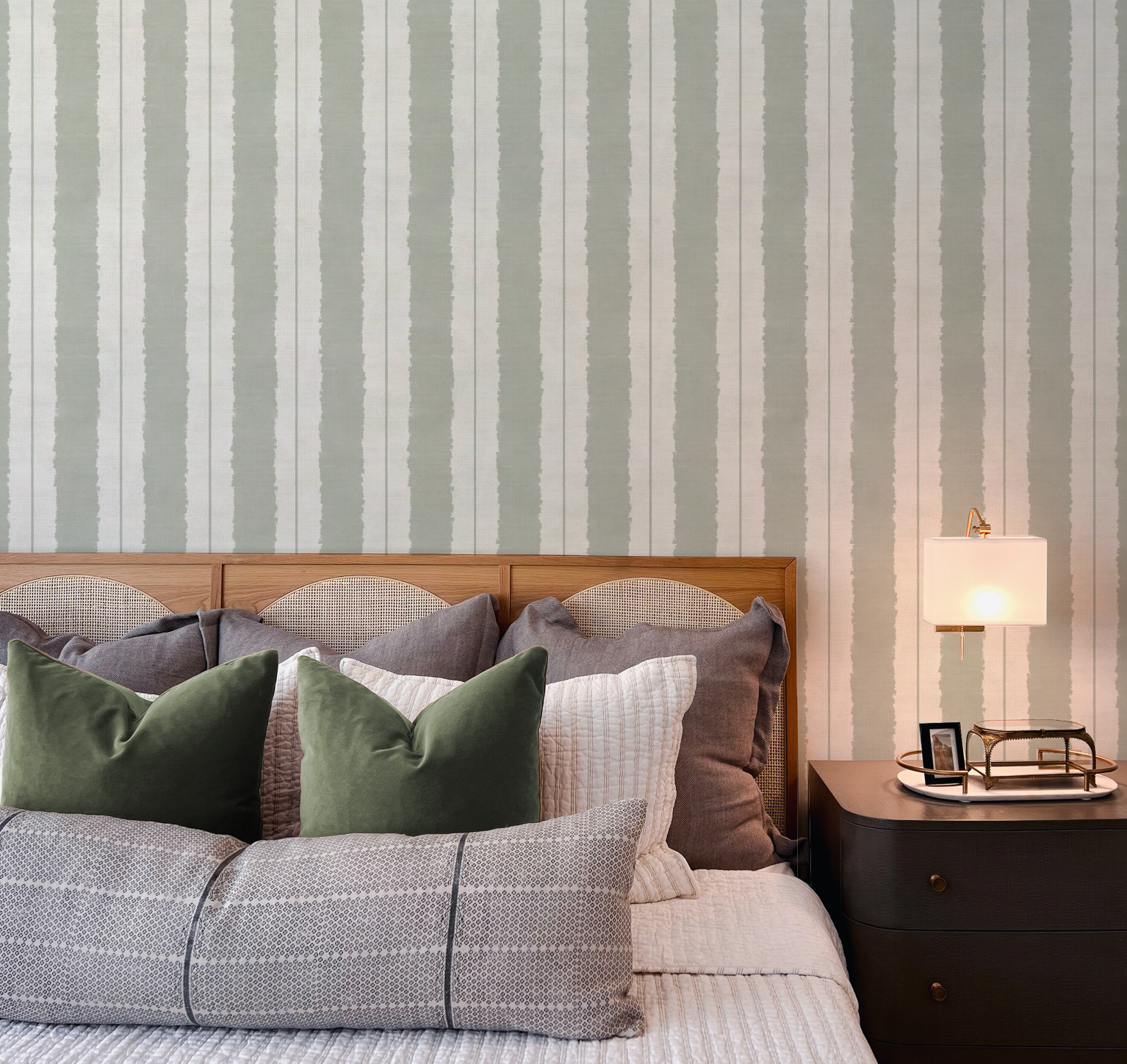 Painterly Stripes In Eucalyptus Green Wallpaper