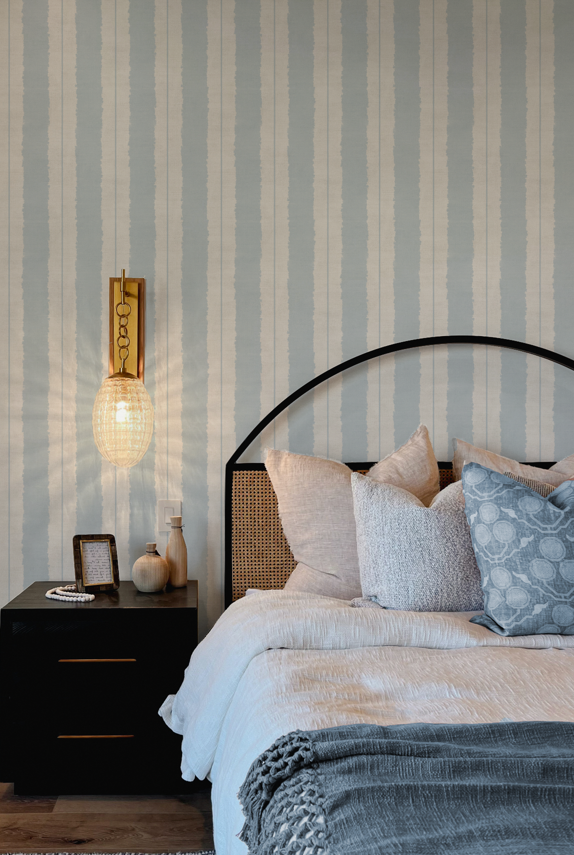 Painterly Stripes In Hamptons Blue Wallpaper