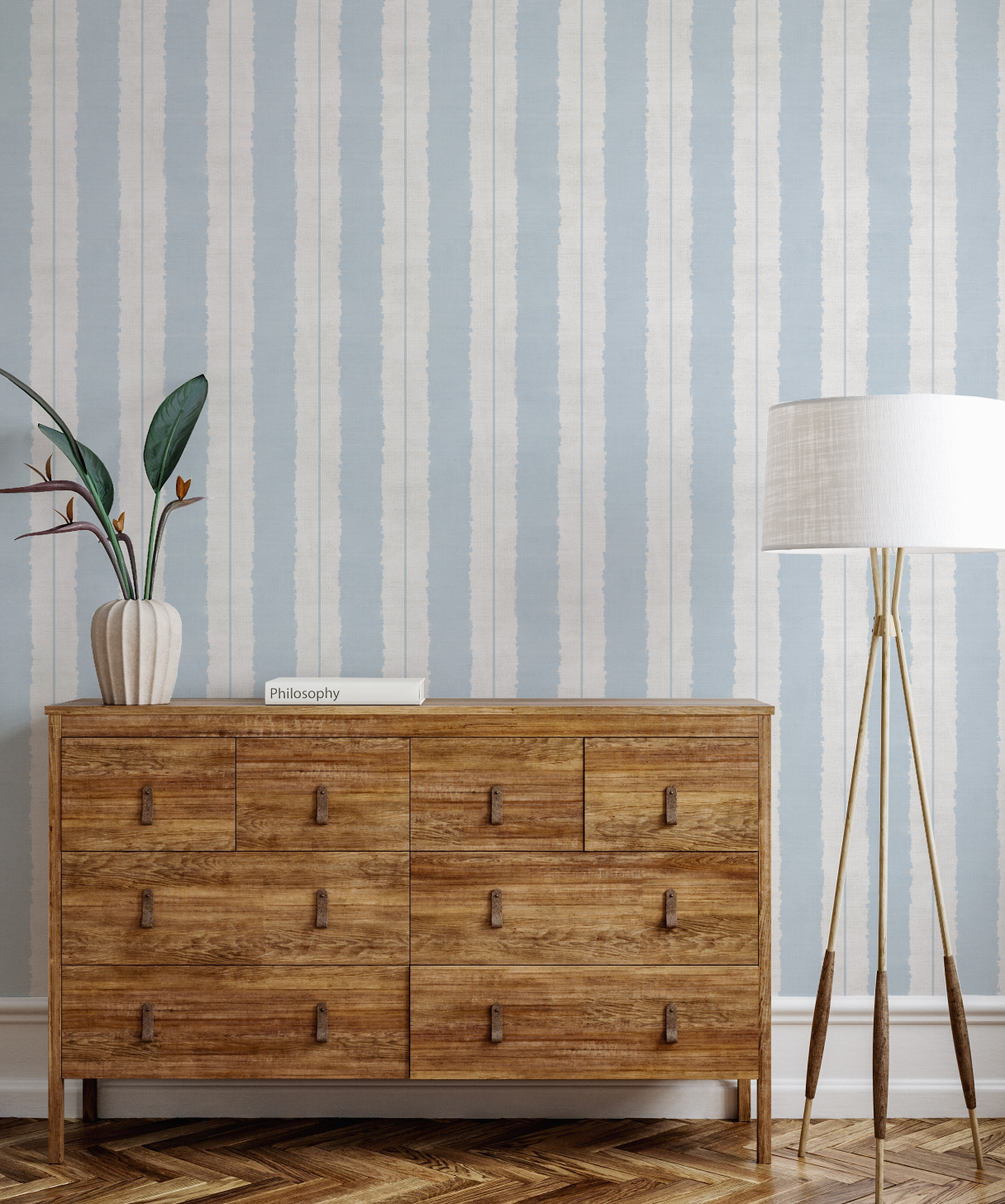 Painterly Stripes In Hamptons Blue Wallpaper