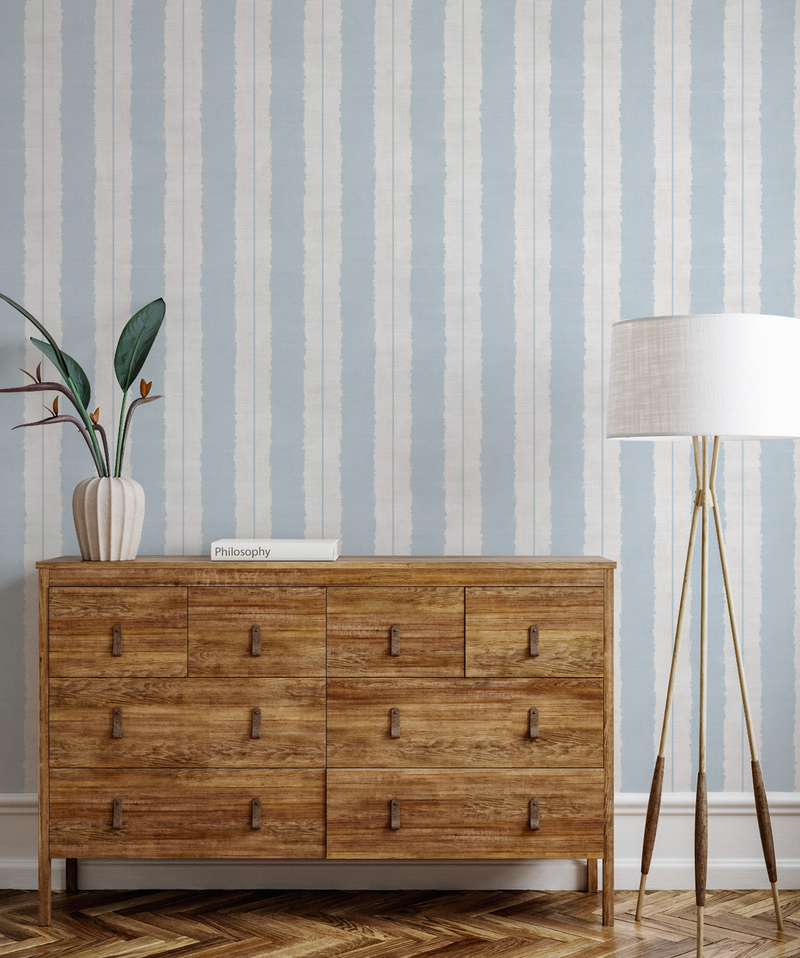 Painterly Stripes In Hamptons Blue Wallpaper from Olive et Oriel where you can shop wallpaper and artworks online
