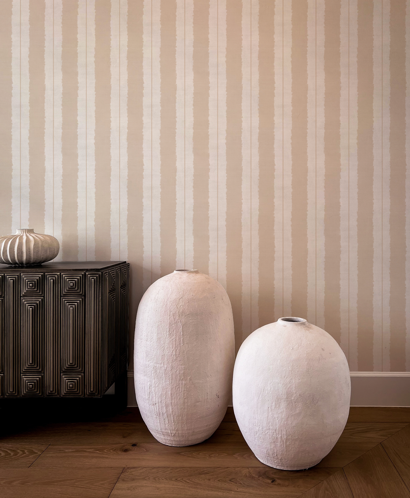 Painterly Stripes In Beige and Cream Wallpaper