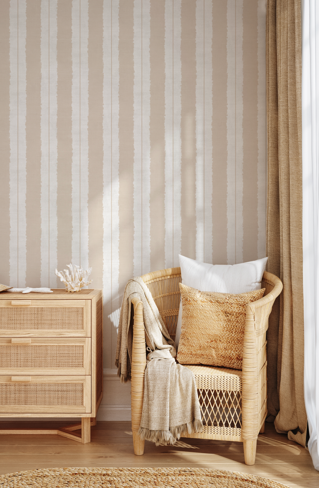 Painterly Stripes In Beige and Cream Wallpaper