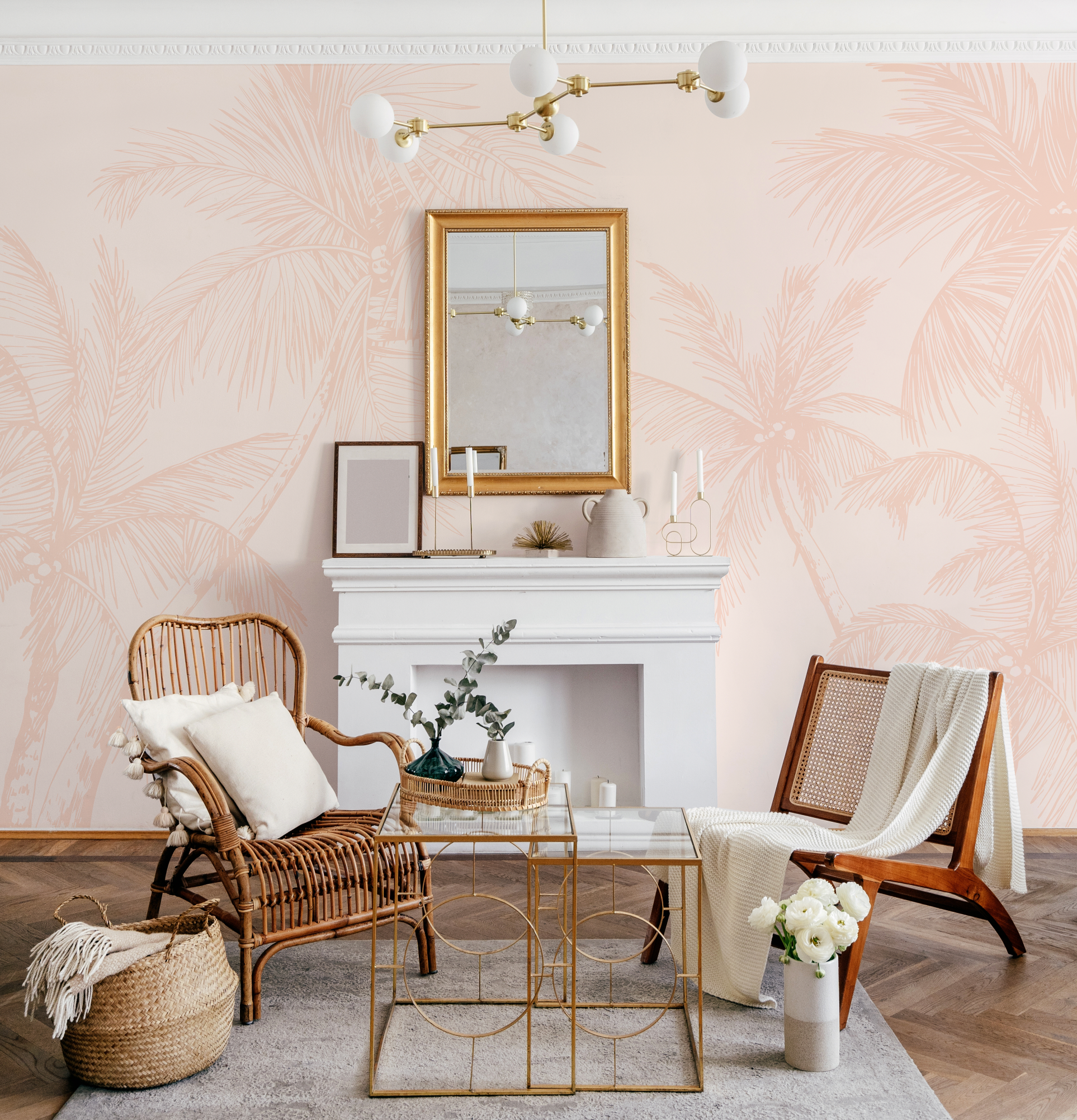 The Palms in Soft Terracotta Pink Wallpaper Mural