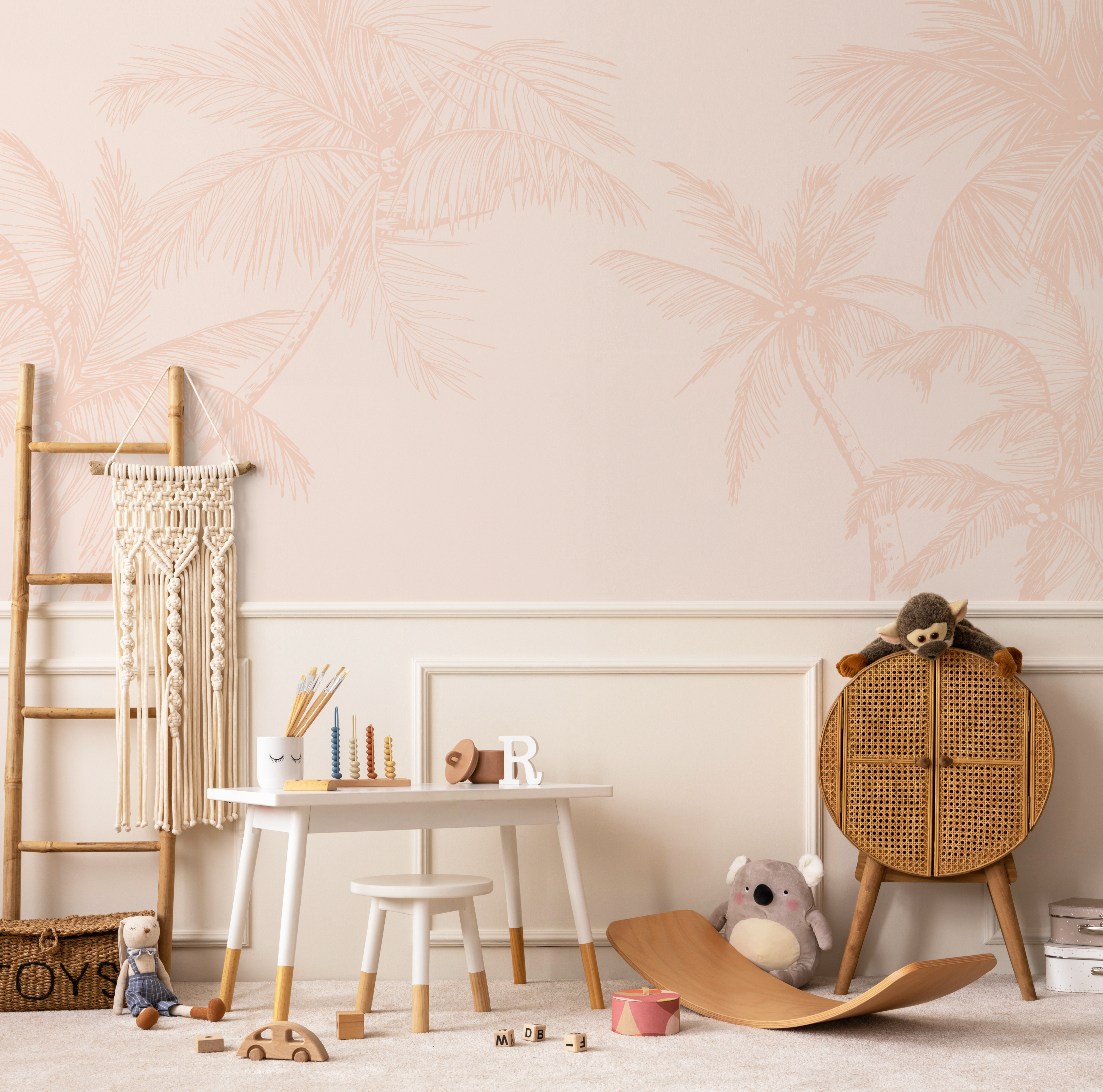 The Palms in Soft Terracotta Pink Wallpaper Mural