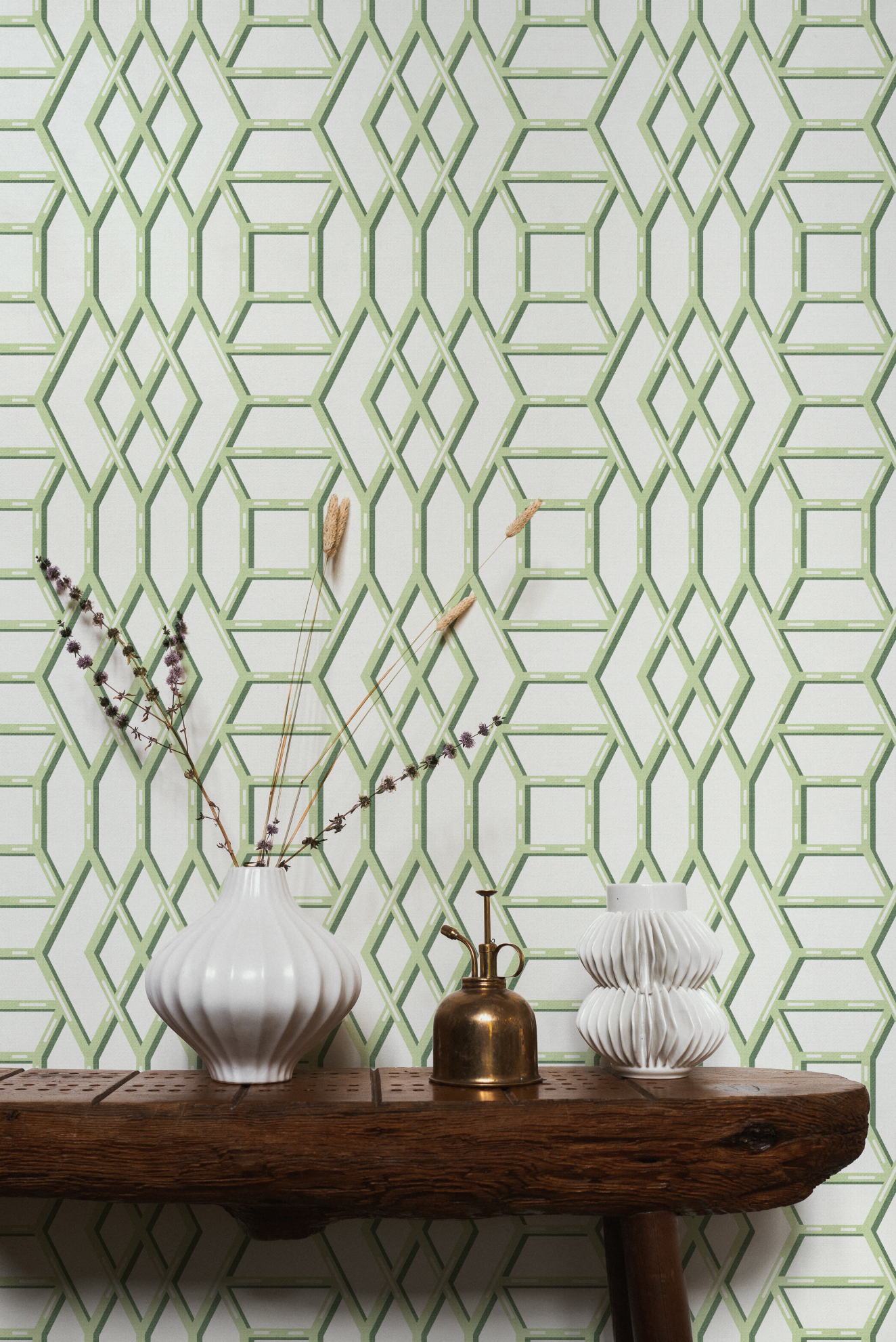 Coastal Lattice In Green Wallpaper