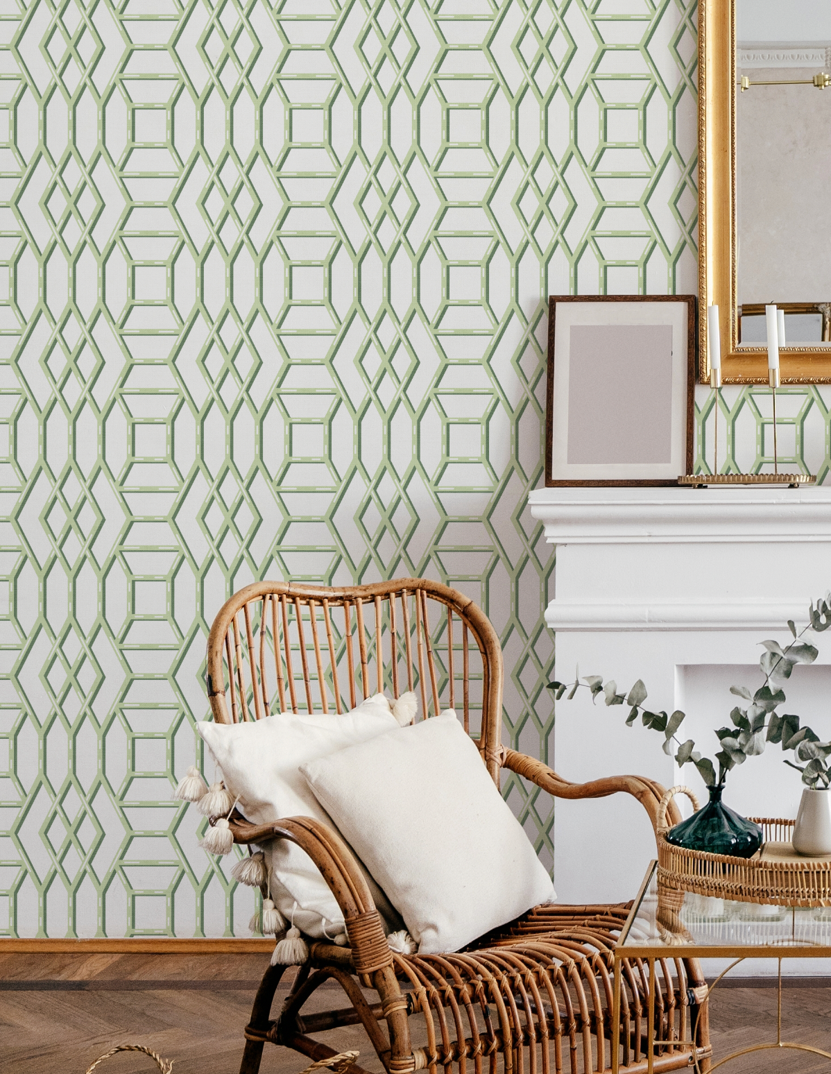 Coastal Lattice In Green Wallpaper