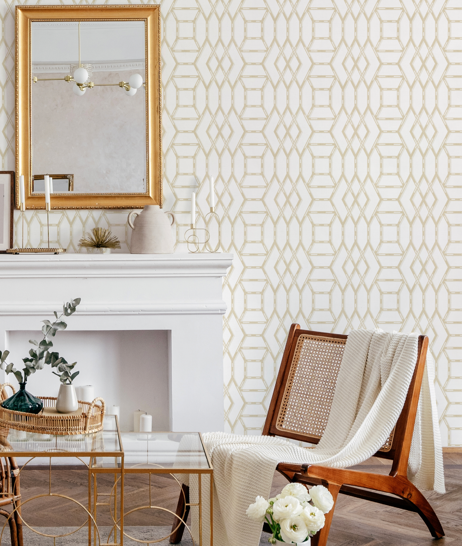 Coastal Lattice In Beige and Cream Wallpaper