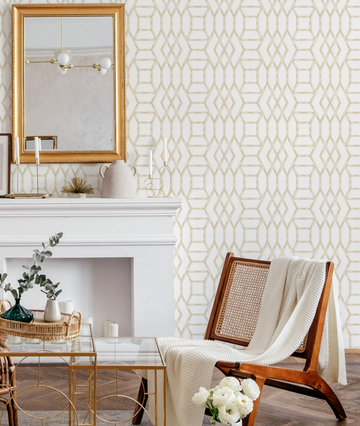 Coastal Lattice In Beige and Cream Wallpaper from Olive et Oriel where you can shop wallpaper and artworks online