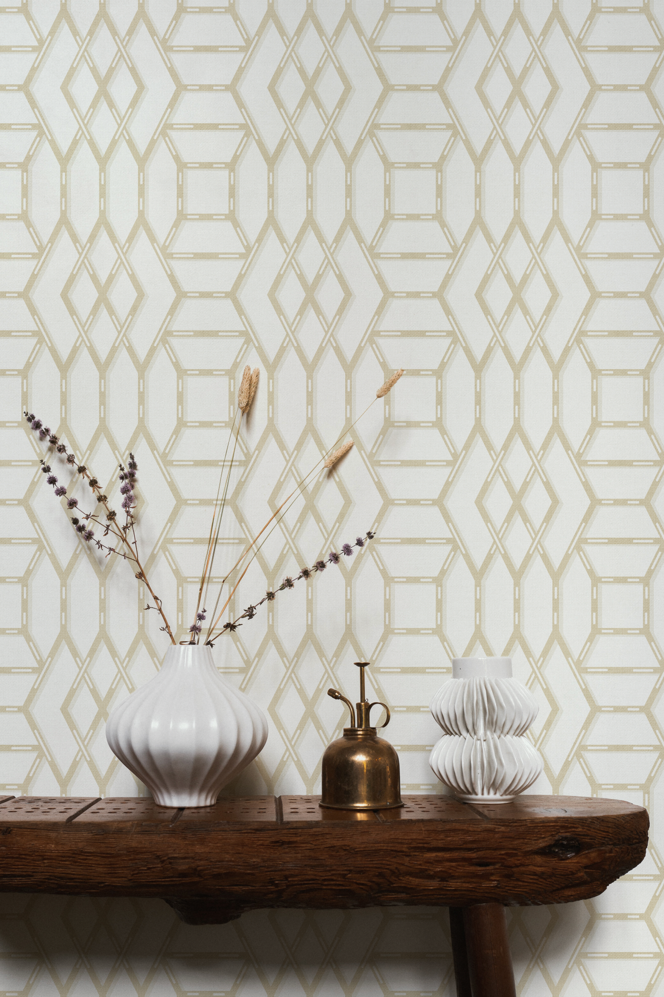 Coastal Lattice In Beige and Cream Wallpaper