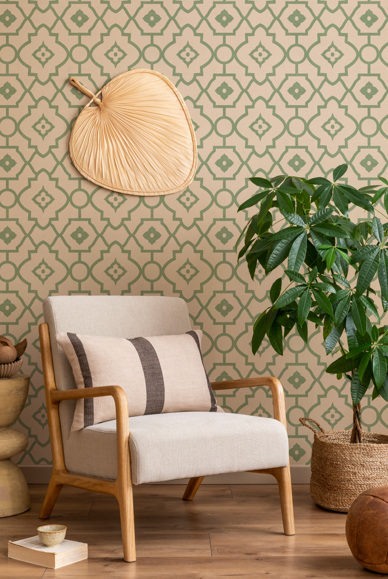 Manner Lattice in Green Wallpaper from Olive et Oriel where you can shop wallpaper and artworks online