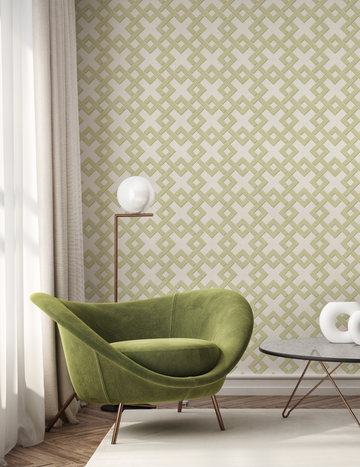 Diamond Lattice Green Wallpaper from Olive et Oriel where you can shop wallpaper and artworks online