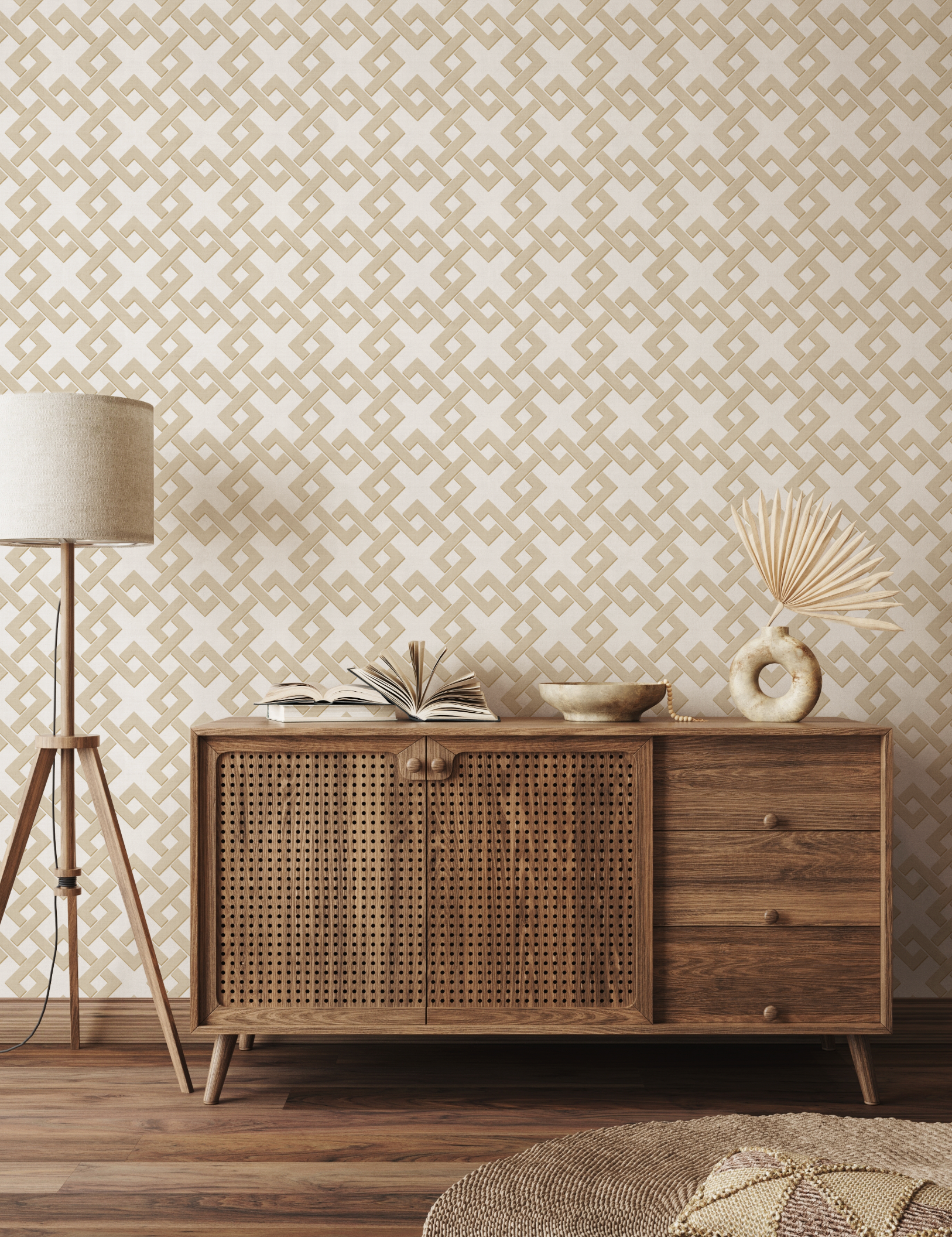 Diamond Lattice Beige Wallpaper