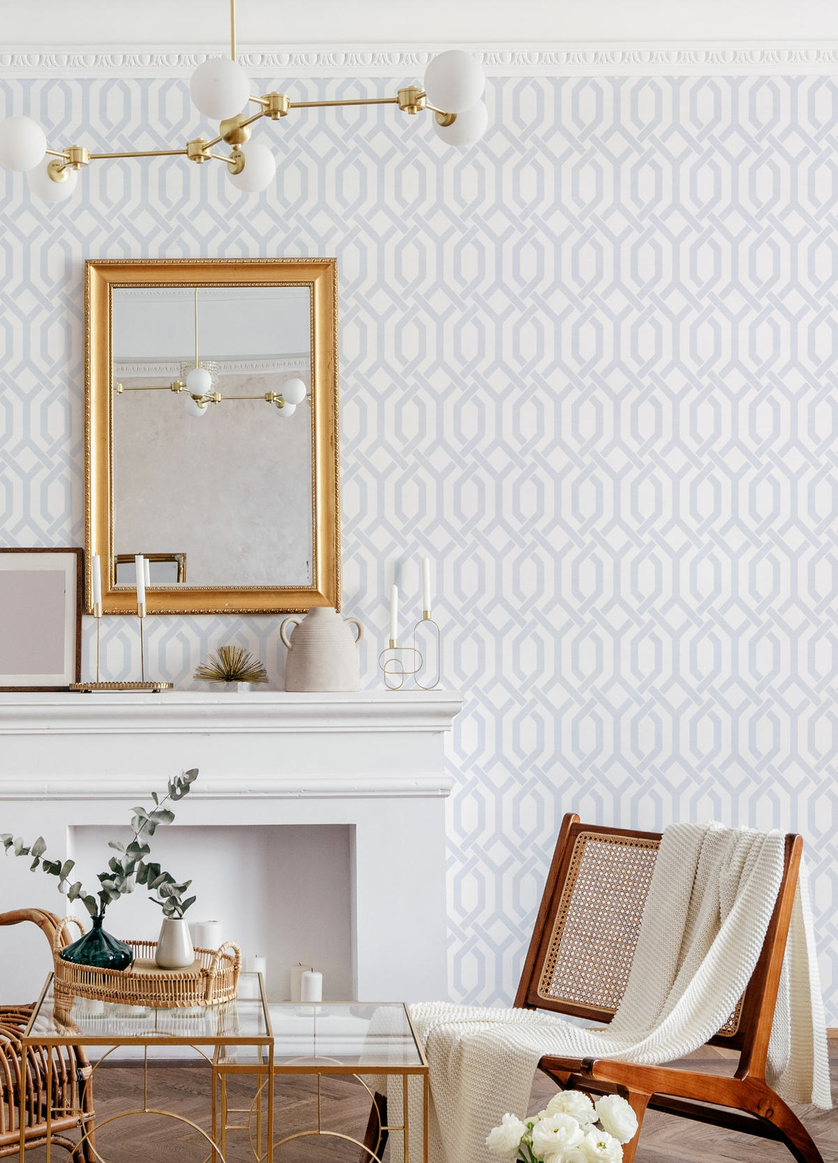Montauk Trellis In Coastal Blue Wallpaper from Olive et Oriel where you can shop wallpaper and artworks online