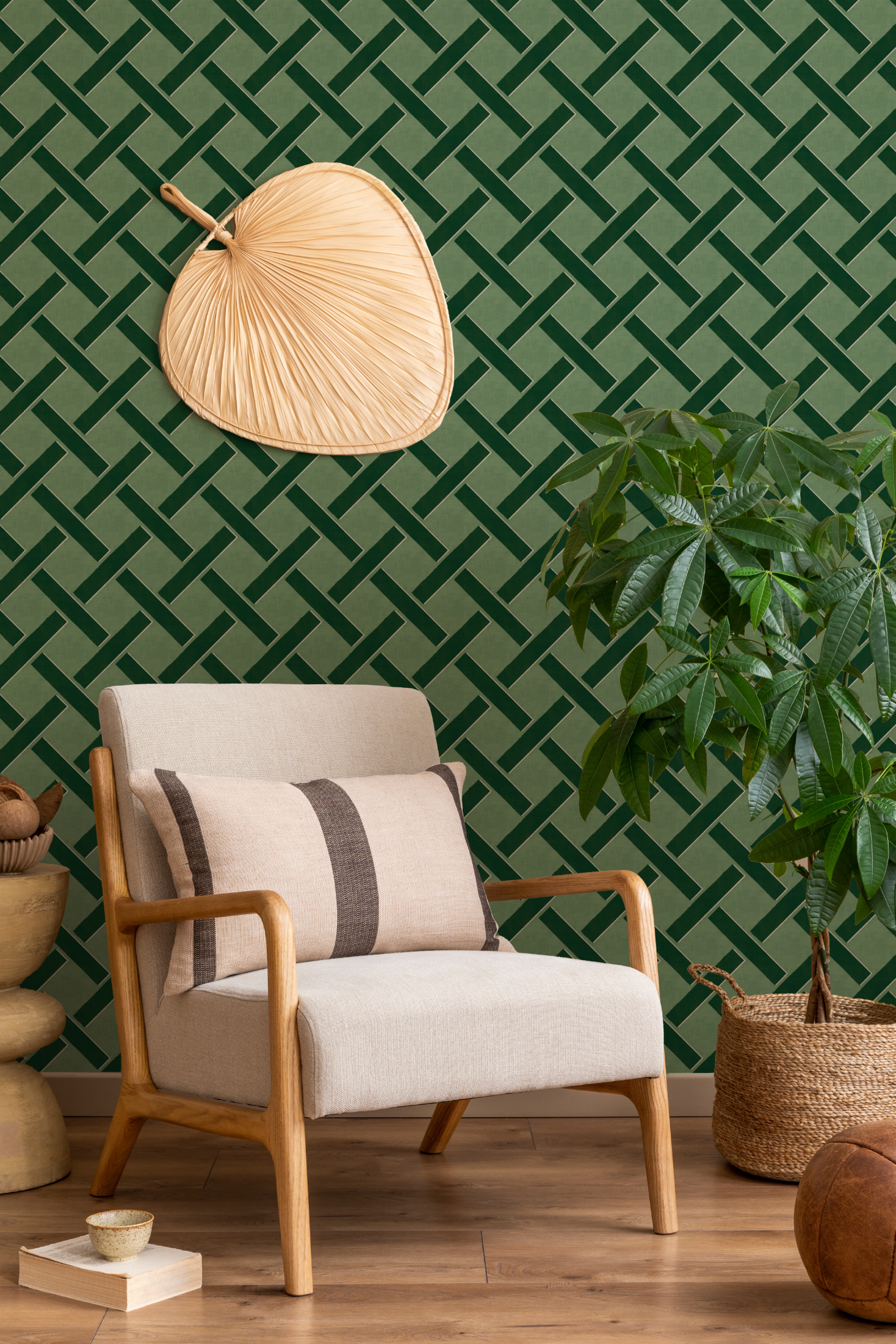 Criss Cross Lattice in Forest Green Wallpaper