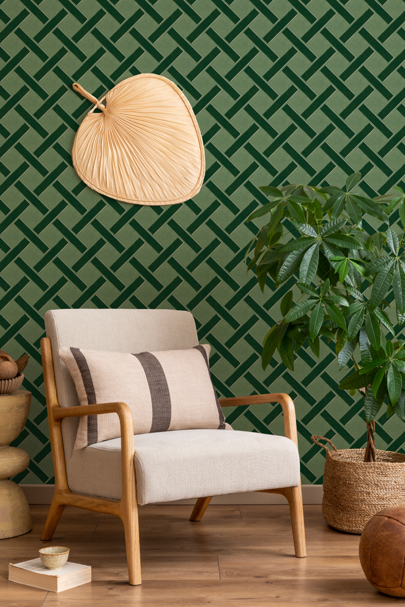 Criss Cross Lattice in Forest Green Wallpaper from Olive et Oriel where you can shop wallpaper and artworks online