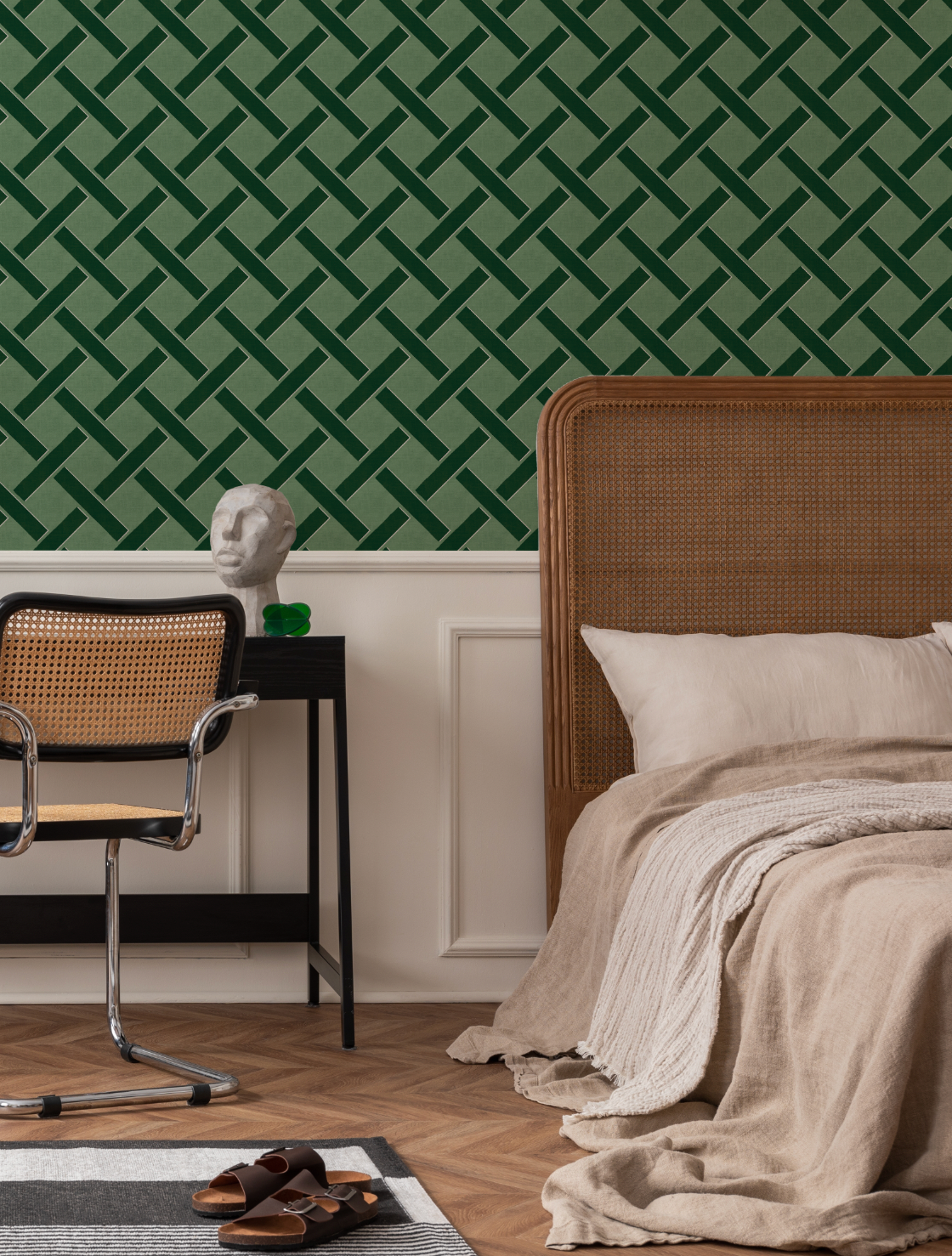 Criss Cross Lattice in Forest Green Wallpaper