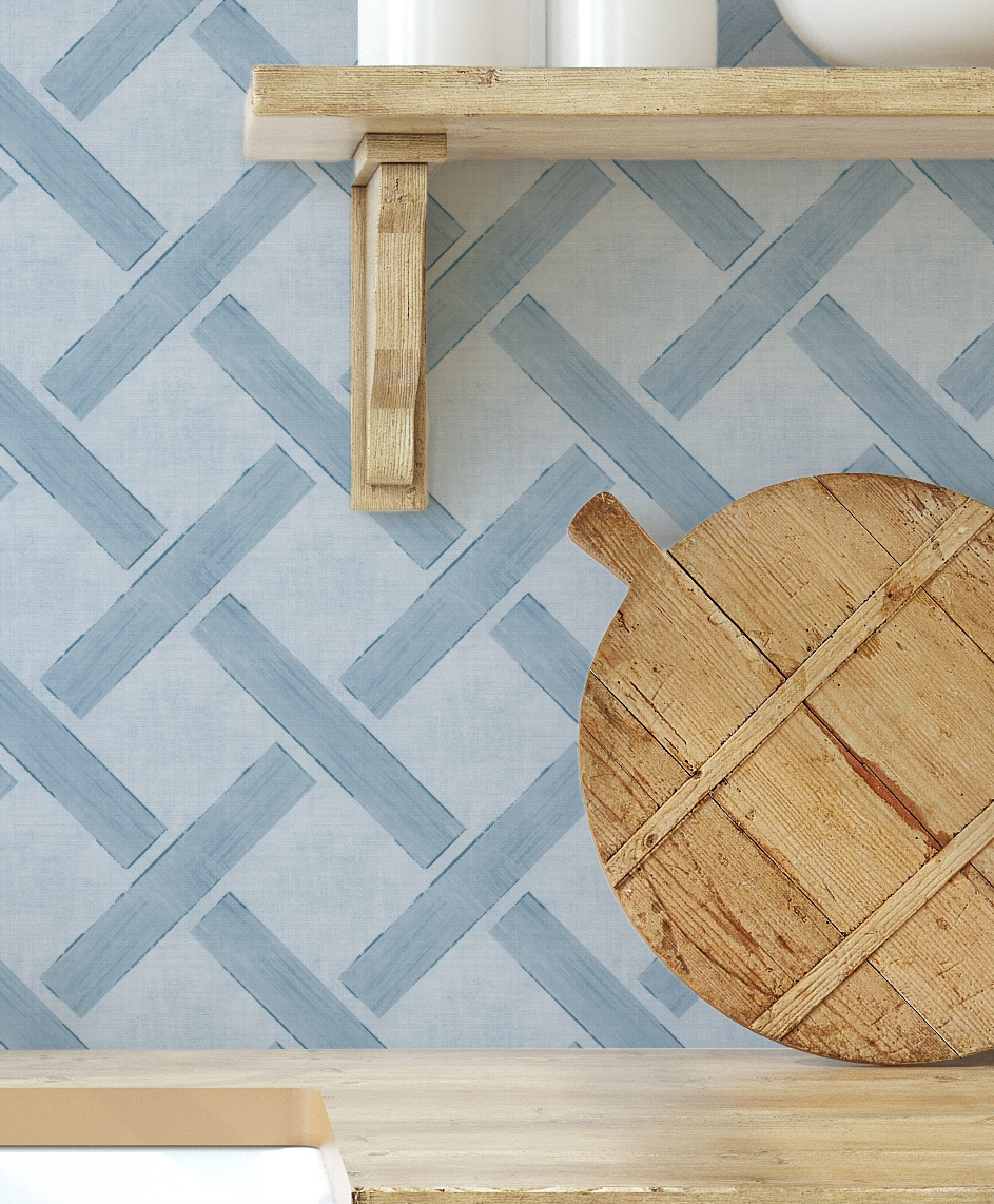 Criss Cross Lattice in Coastal Blue Wallpaper