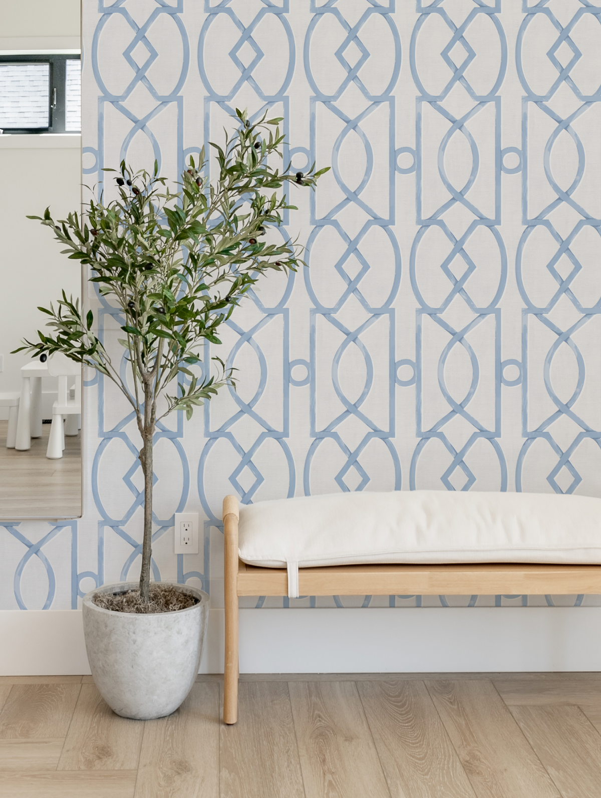 Trellis Luxe in Heritage Blue Wallpaper from Olive et Oriel where you can shop wallpaper and artworks online