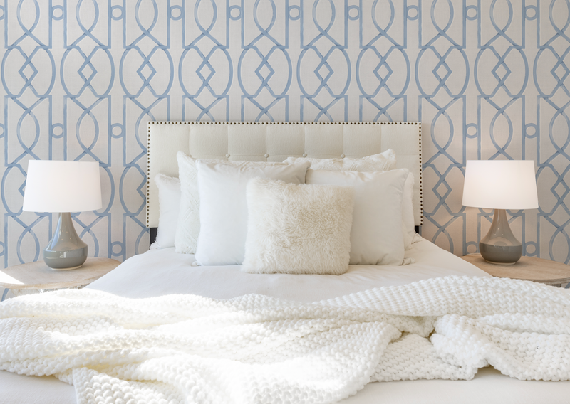 Trellis Luxe in Heritage Blue Wallpaper from Olive et Oriel where you can shop wallpaper and artworks online
