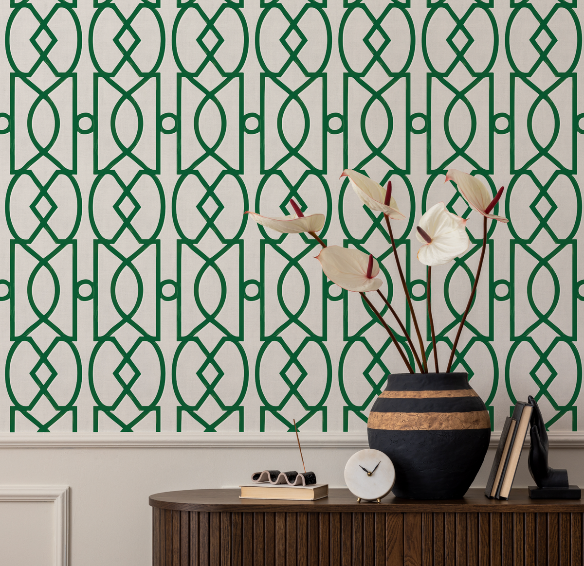 Trellis Luxe in Forest Green Wallpaper from Olive et Oriel where you can shop wallpaper and artworks online