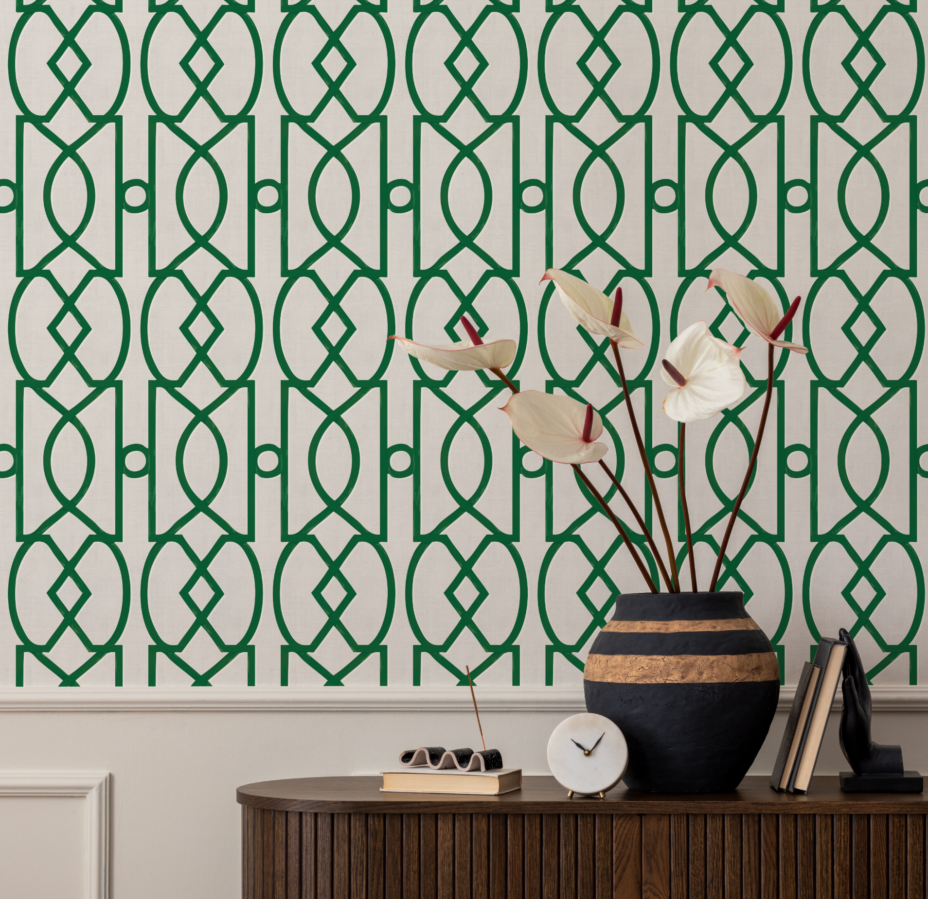 Trellis Luxe in Forest Green Wallpaper