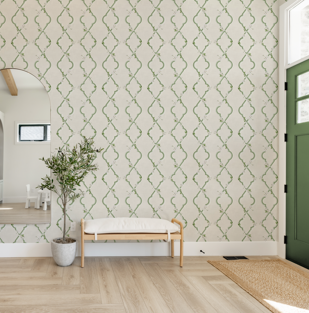 Country Garden Lattice in Forest Green Wallpaper from Olive et Oriel where you can shop wallpaper and artworks online