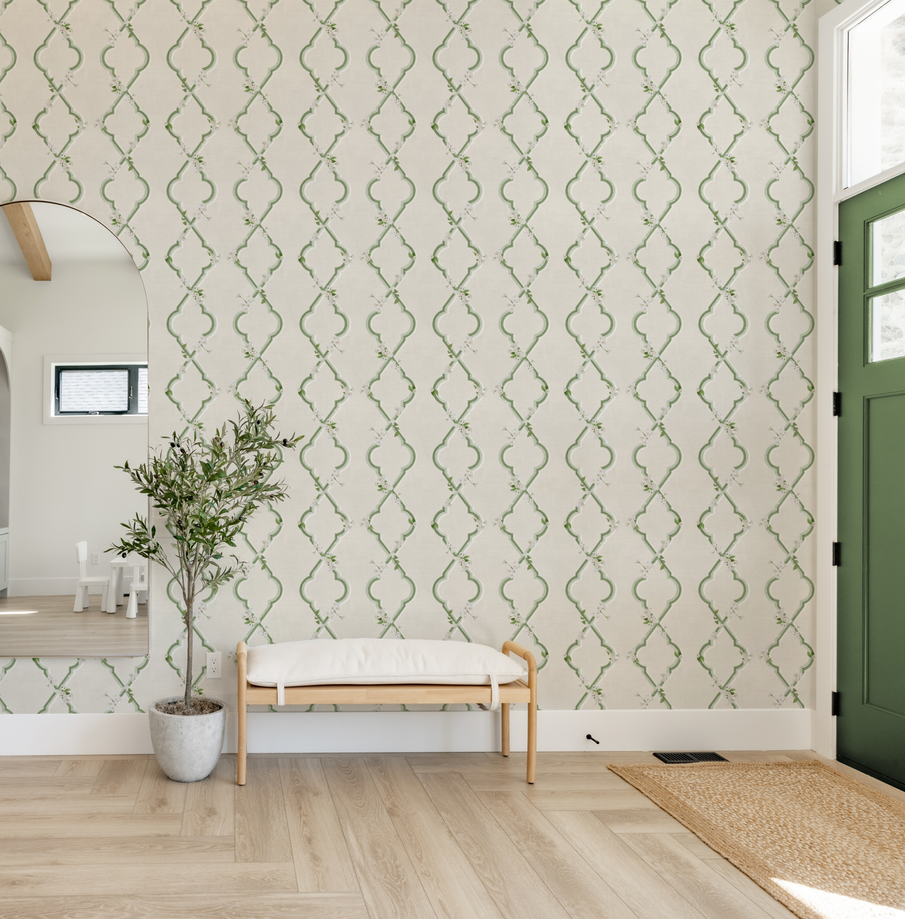 Country Garden Lattice in Forest Green Wallpaper