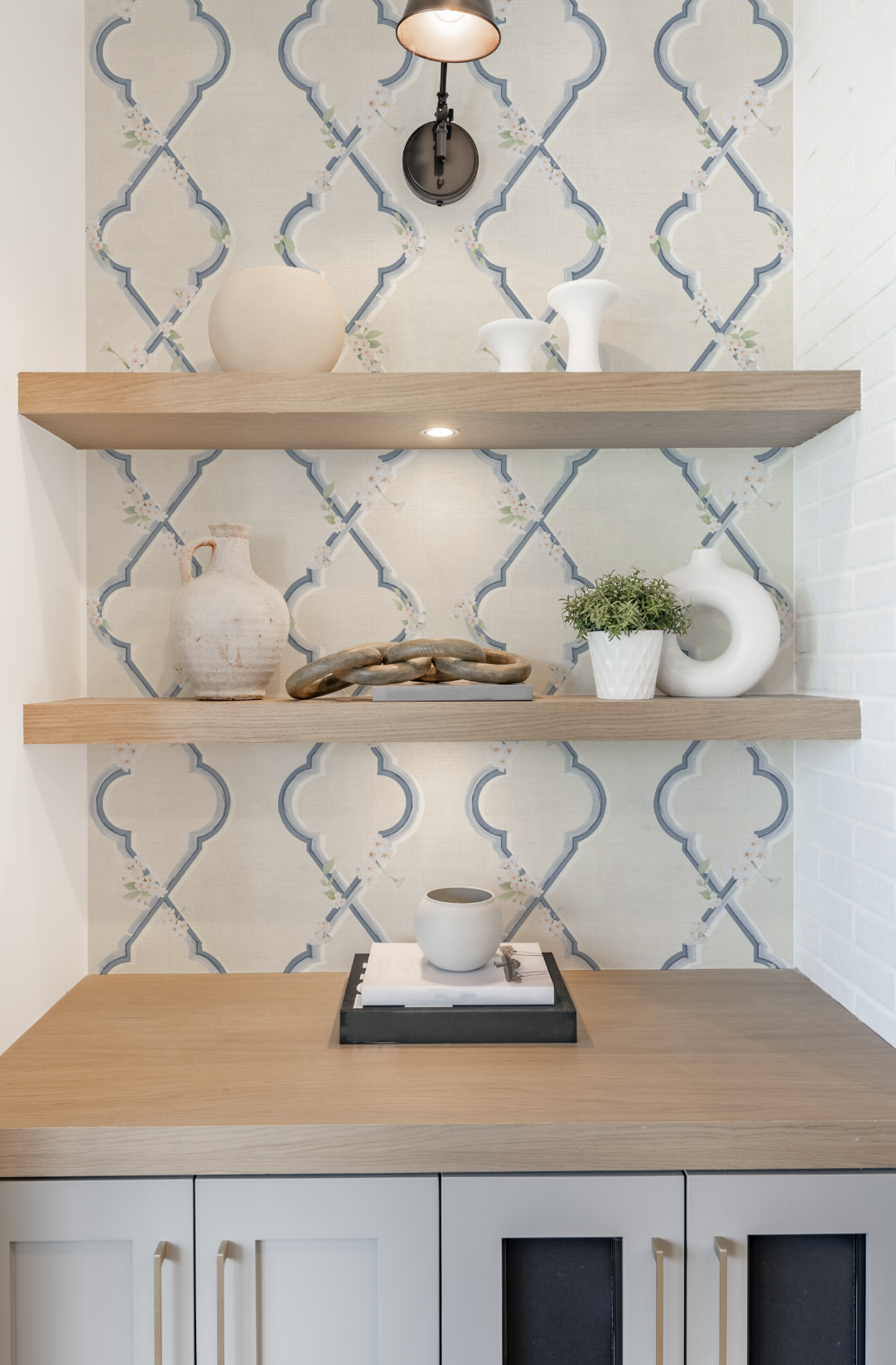 Country Garden Lattice in Blue Wallpaper from Olive et Oriel where you can shop wallpaper and artworks online