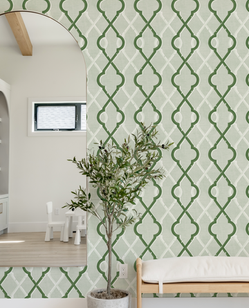 Painted Lattice in Forest Green Wallpaper from Olive et Oriel where you can shop wallpaper and artworks online