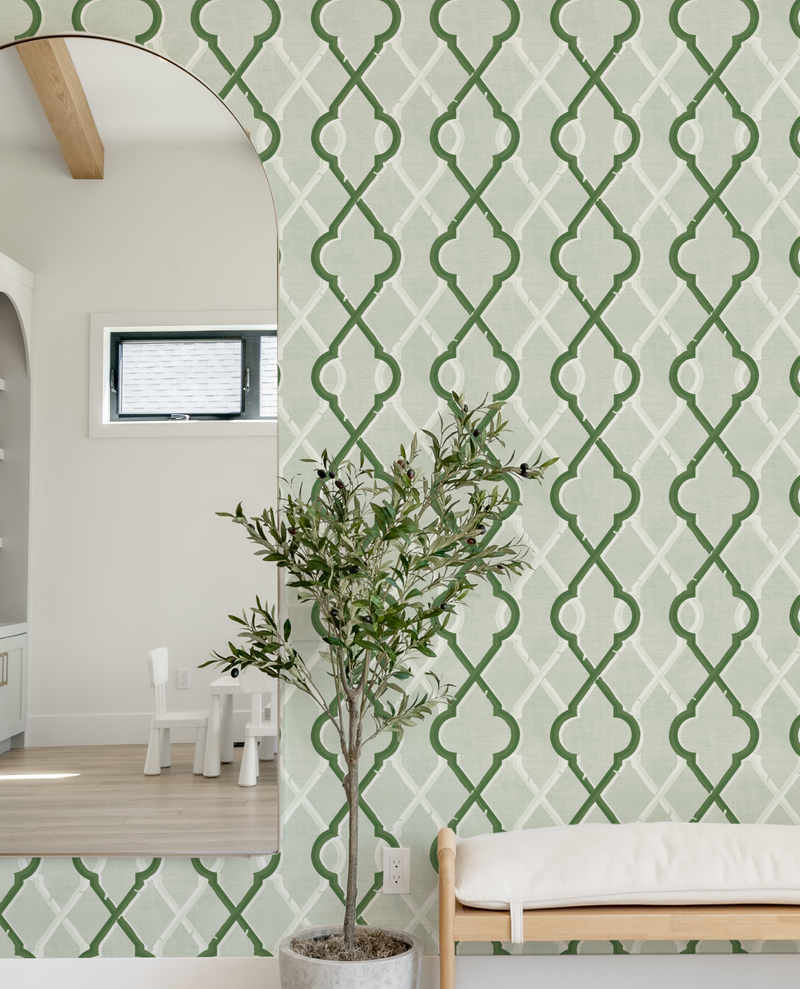 Painted Lattice in Forest Green Wallpaper