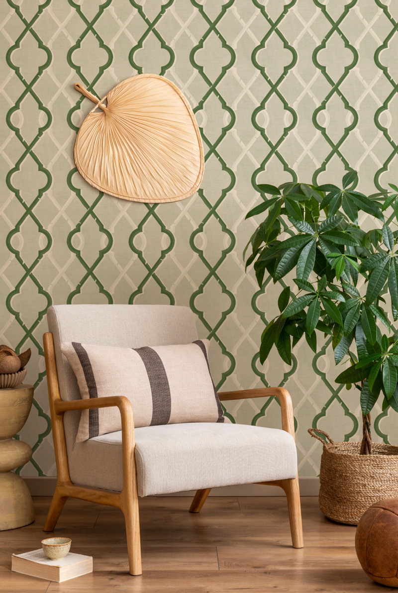 Painted Lattice in Forest Green Wallpaper