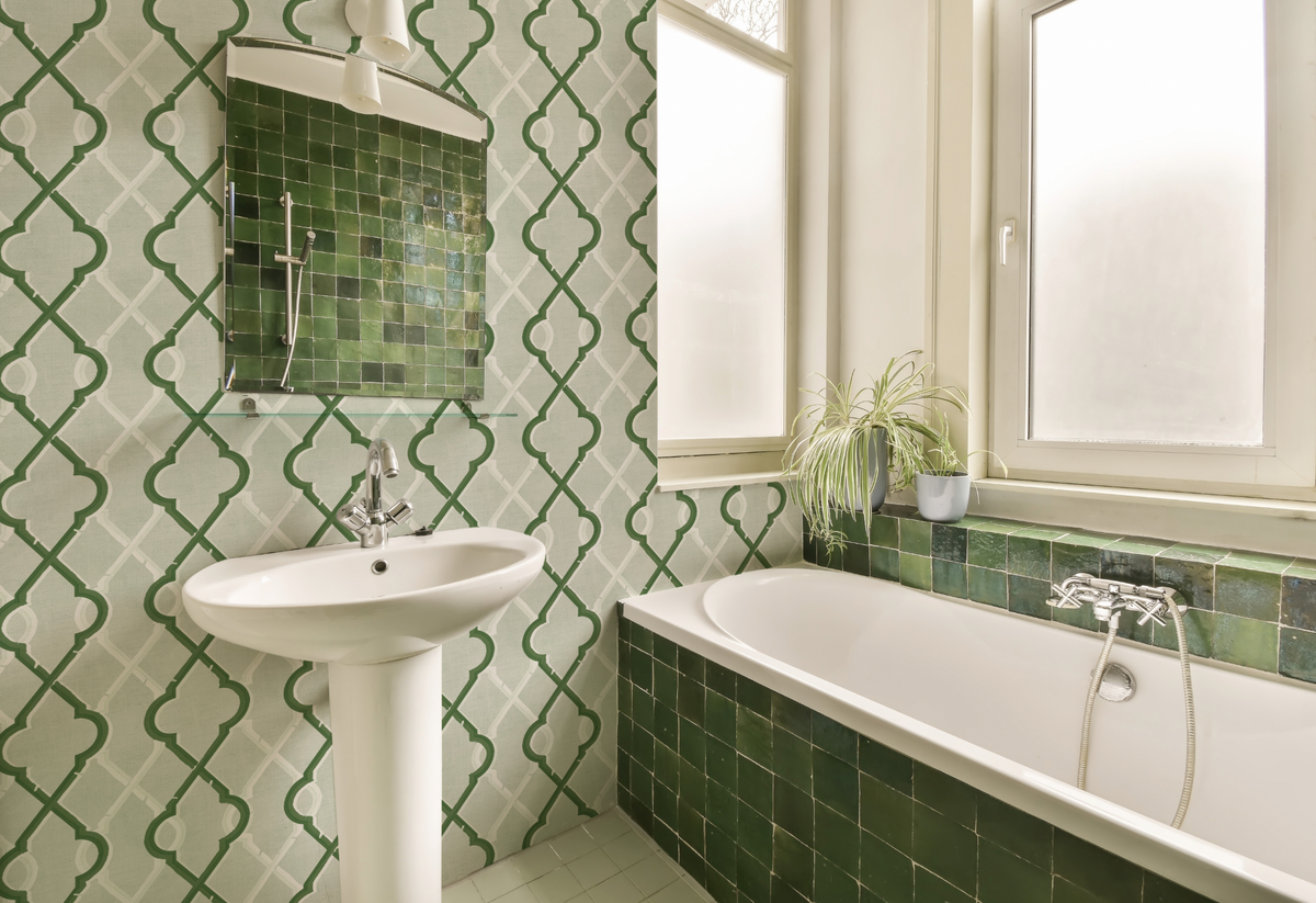 Painted Lattice in Forest Green Wallpaper from Olive et Oriel where you can shop wallpaper and artworks online
