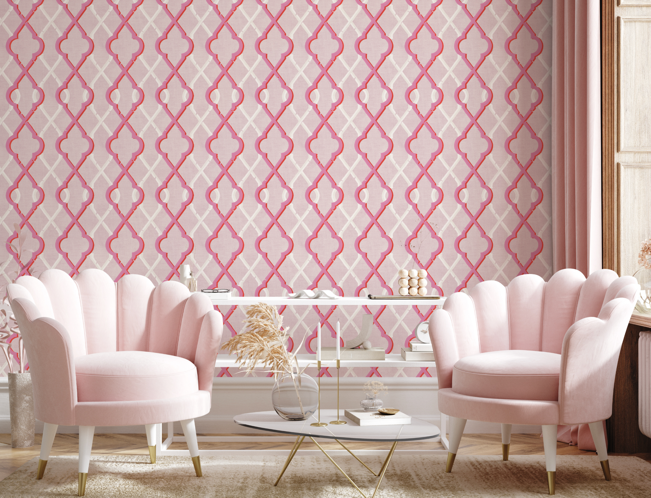 Painted Lattice in Hot Pink Wallpaper