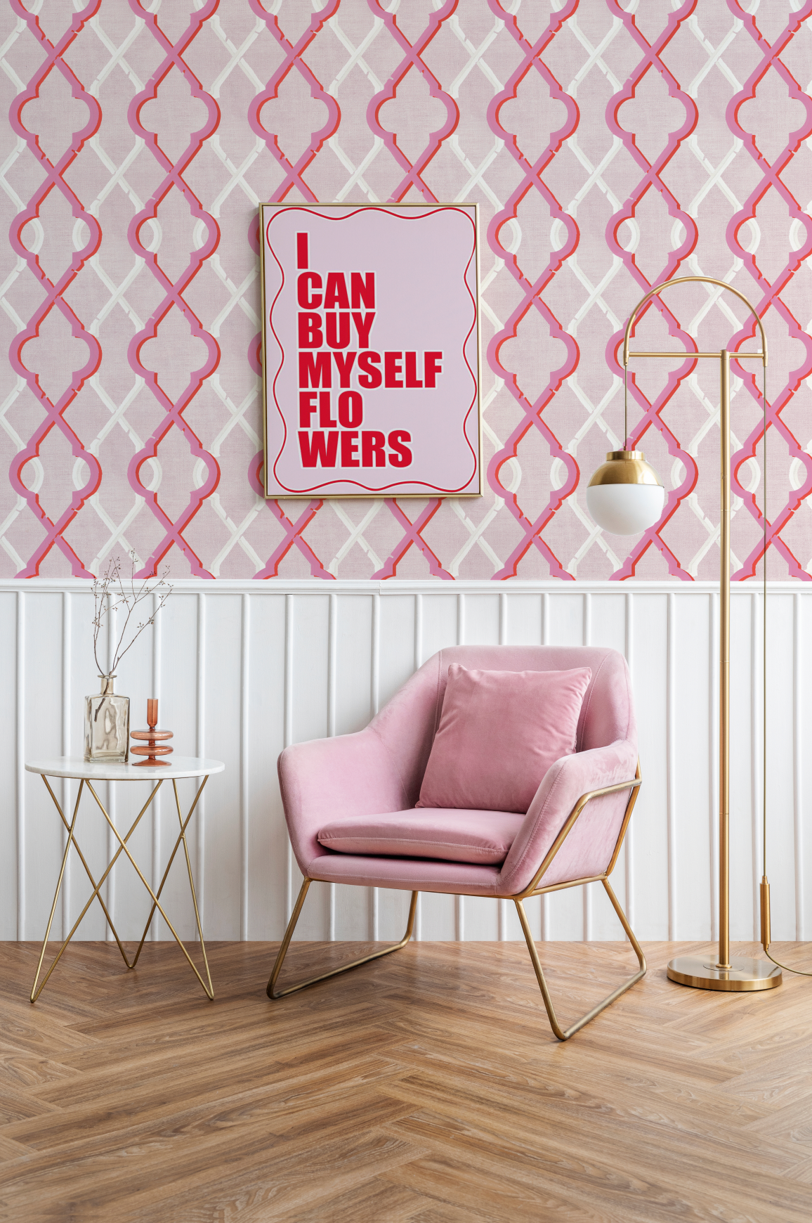 Painted Lattice in Hot Pink Wallpaper