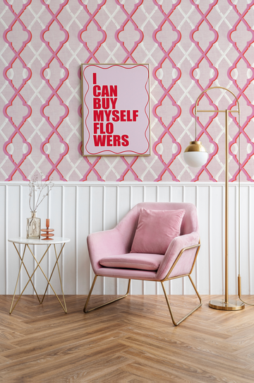 Painted Lattice in Hot Pink Wallpaper from Olive et Oriel where you can shop wallpaper and artworks online
