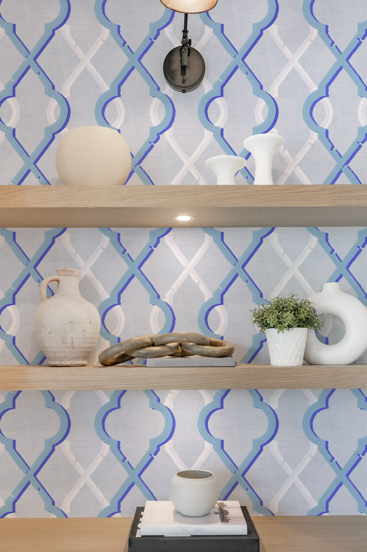 Painted Lattice in Cerulean Blue Wallpaper