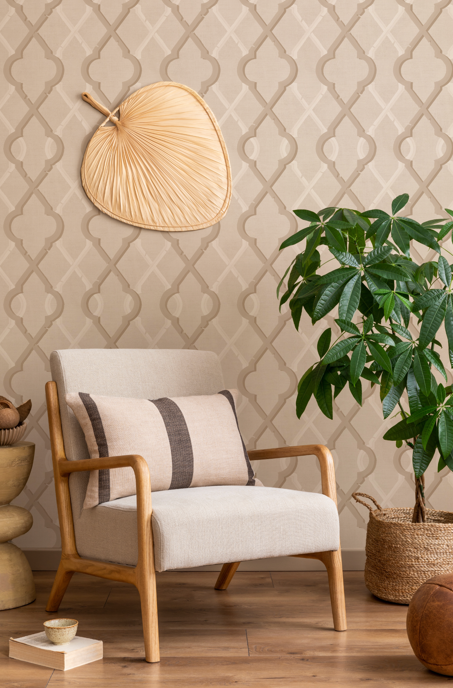 Painted Lattice in Warm Beige Wallpaper