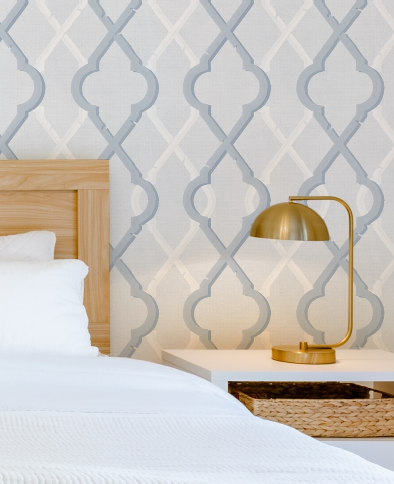 Painted Lattice in Coastal Blue Wallpaper from Olive et Oriel where you can shop wallpaper and artworks online