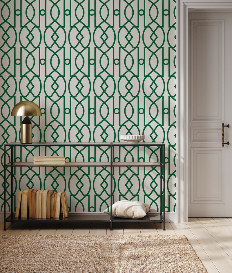 Trellis Luxe in Forest Green Wallpaper from Olive et Oriel where you can shop wallpaper and artworks online