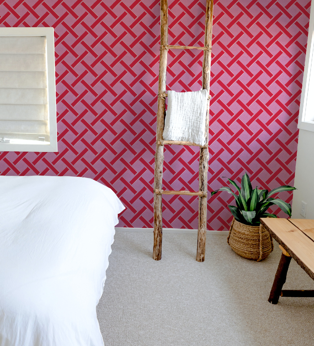 Criss Cross Lattice in Hot Pink Wallpaper