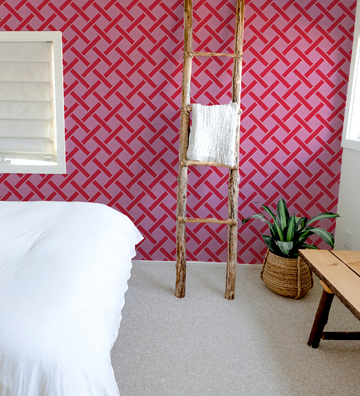 Criss Cross Lattice in Hot Pink Wallpaper from Olive et Oriel where you can shop wallpaper and artworks online
